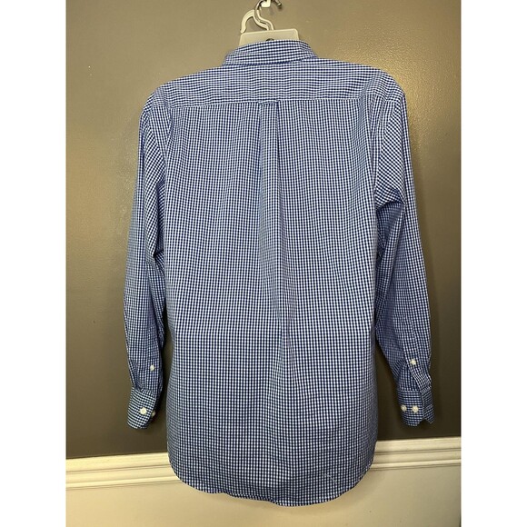 IZOD Shirt Mens Large Blue Gingham Button Down Non-Iron Stretch Long Sleeve - Picture 5 of 8